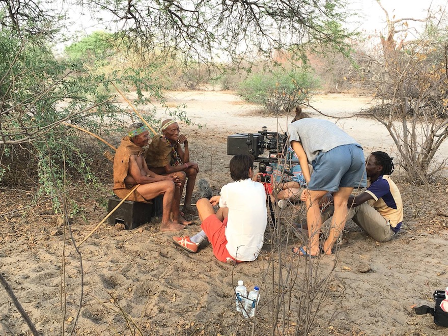 Filming The Twelve — the crew recording an elder on his land
